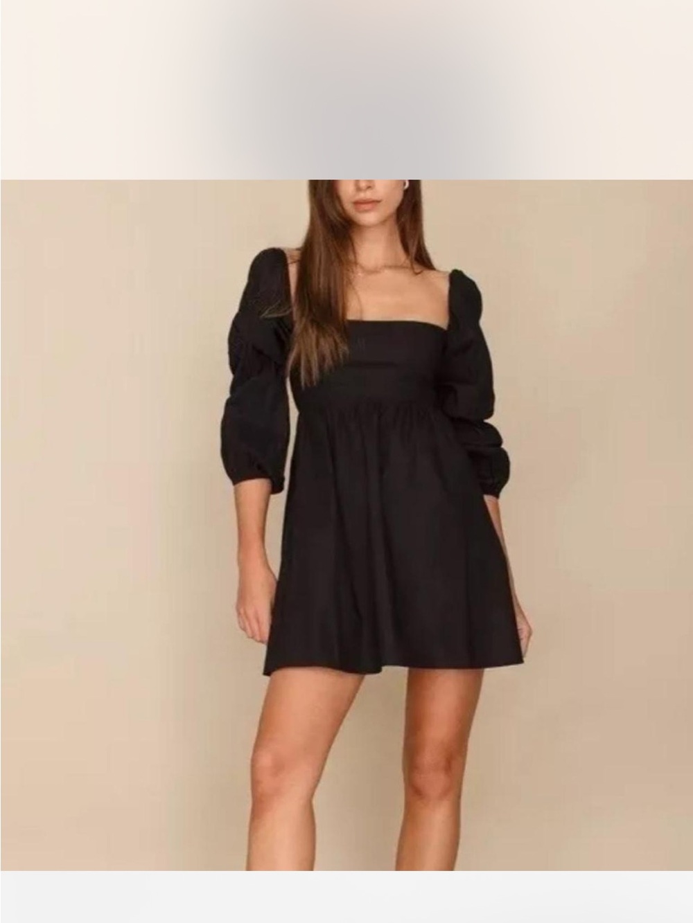Reformation Michaela Black Square-Neck Puff-Sleeve Mini Dress